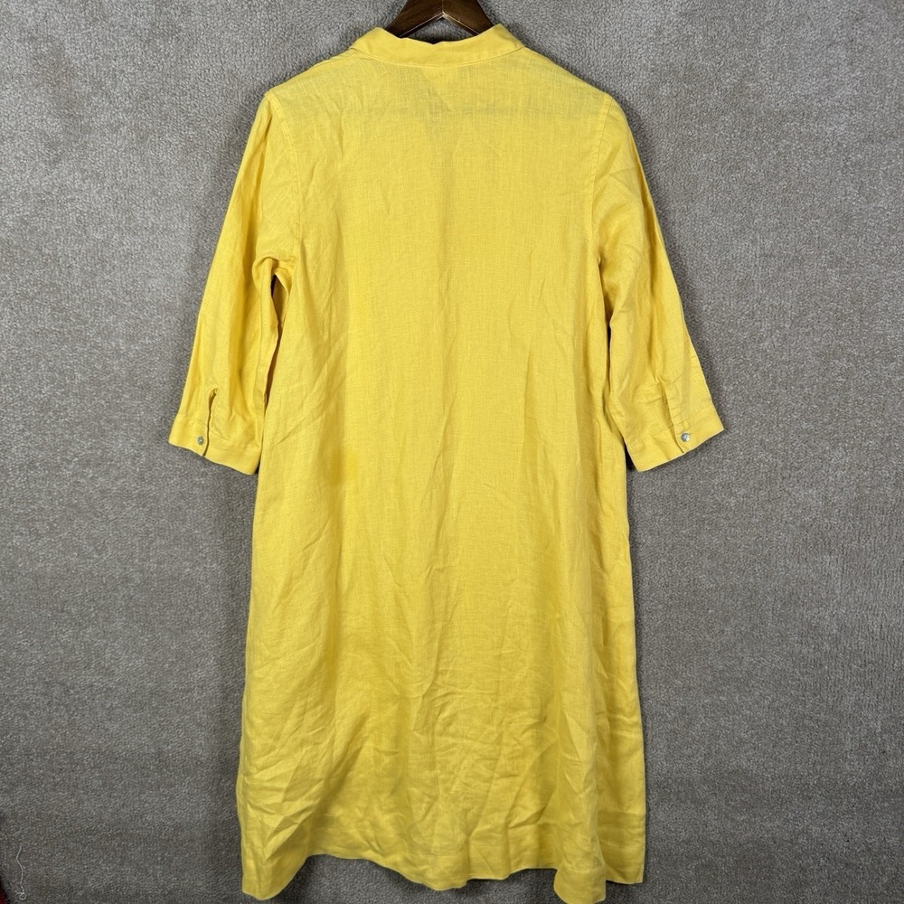 J Jill Dress Women's Small Petite Yellow Linen Shirt Casual 3/4 Sleeve Lagenlook - Picture 9 of 11